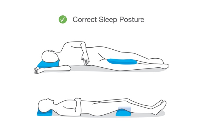 Correct posture while sleeping for alleviating back pain